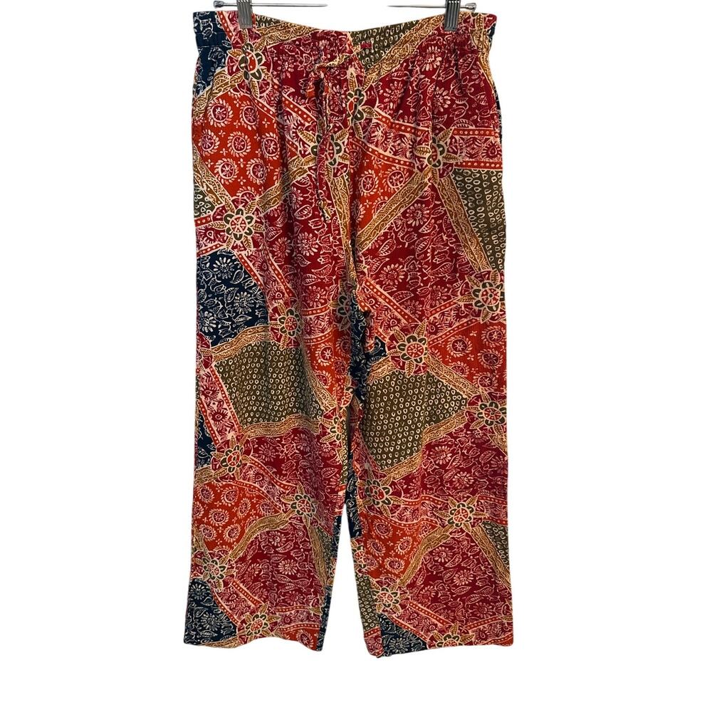 Vintage Russ Boho Patchwork Cotton Wide-Leg Pants – Size 12 / Large